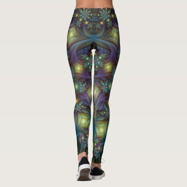 Legging Arte Fractal Roxa Roxa Abstrato brilhante iluminad (Verso)