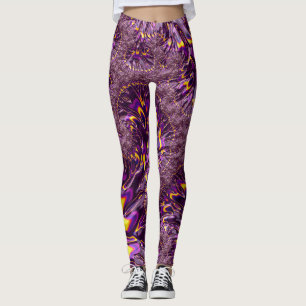 Legging Arte Fractal Roxo-Amarelo-Roxo Vibrante