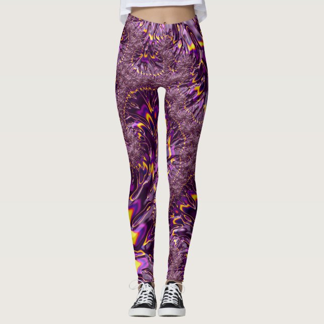 Legging Arte Fractal Roxo-Amarelo-Roxo Vibrante (Frente)