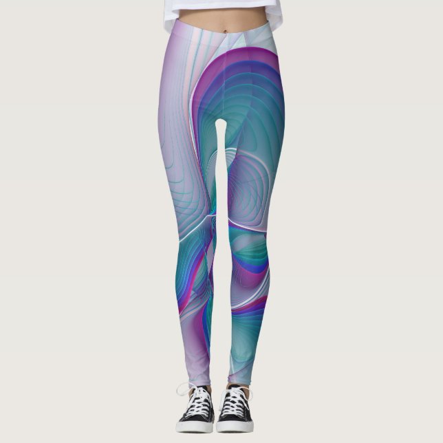 Legging Arte Fractal Turquesa Azul Cor-de-Rosa Moderna (Frente)