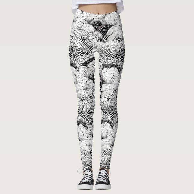Legging Arte Geométrica Orgânica Monocromática - Preto e B (Frente)