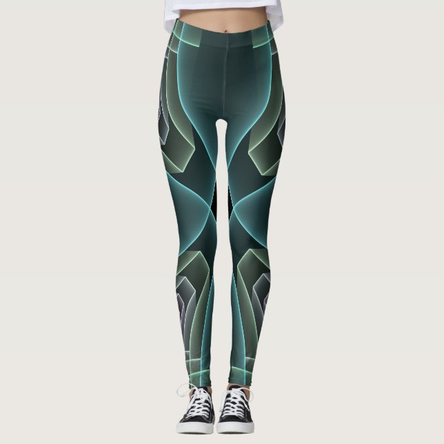 Legging Arte Gráfica Geométrica Fractal Teal Moderna (Frente)