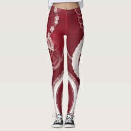 Legging Arte IA do Lace Floral Vermelho Escuro