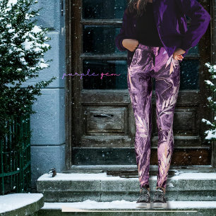 Legging Arte Líquida com Pedra Preciosa Rosa Roxa