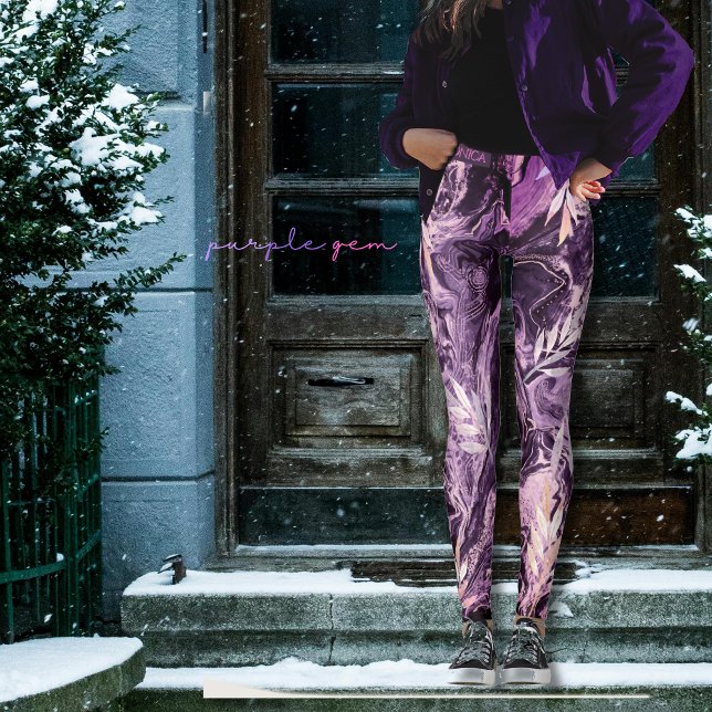 Legging Arte Líquida De Gema Rosa Púrpura (Purple Pink Gemstone Liquid Art Leggings)