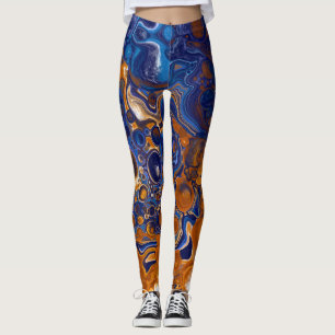 Legging Arte Moderna Abstrato de Azul e Cobre