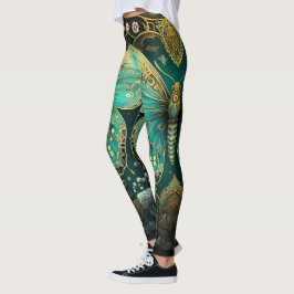 Legging Arte Moderna Deco Azul Azul Dourado Borboleta Yoga