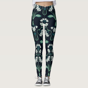 Legging Arte nouveau floral, padrão sem costura abstrato.