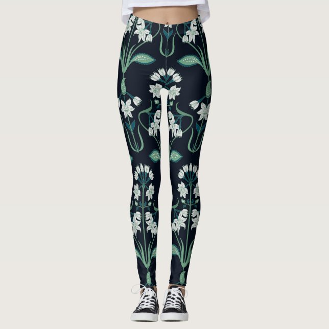 Legging Arte nouveau floral, padrão sem costura abstrato. (Frente)