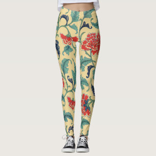 Legging Arte Nova Antiga Chinoiserie Floral Vermelho Chinê