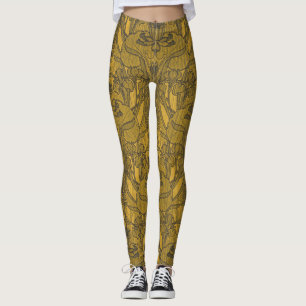 Legging Arte Nova Floral Padrão Decorativo Vintage