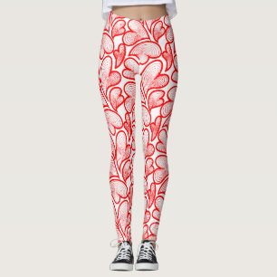 Legging Arte Nova Folhas Corações Vermelhos