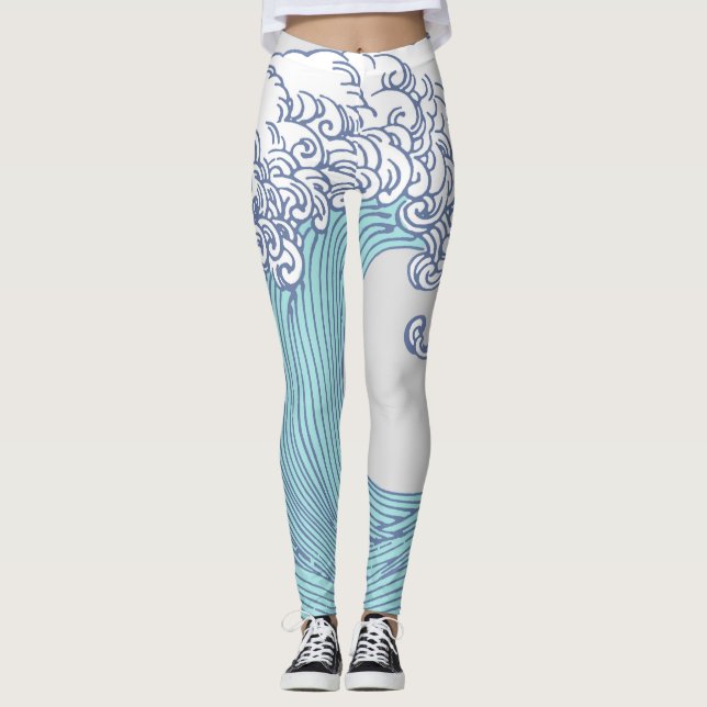 Legging Arte Oceânica Onda Surf Japonês (Frente)