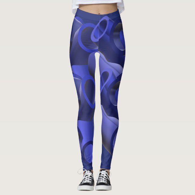 Legging Arte Padrão de Tubagem Futurística Azul (Frente)