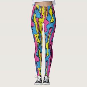Legging "Arte Pop Retro Vibrante com Padrão de Gotejamento