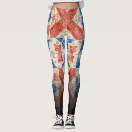 Legging Arte Popular Americana Floral Vintage em Patchwork