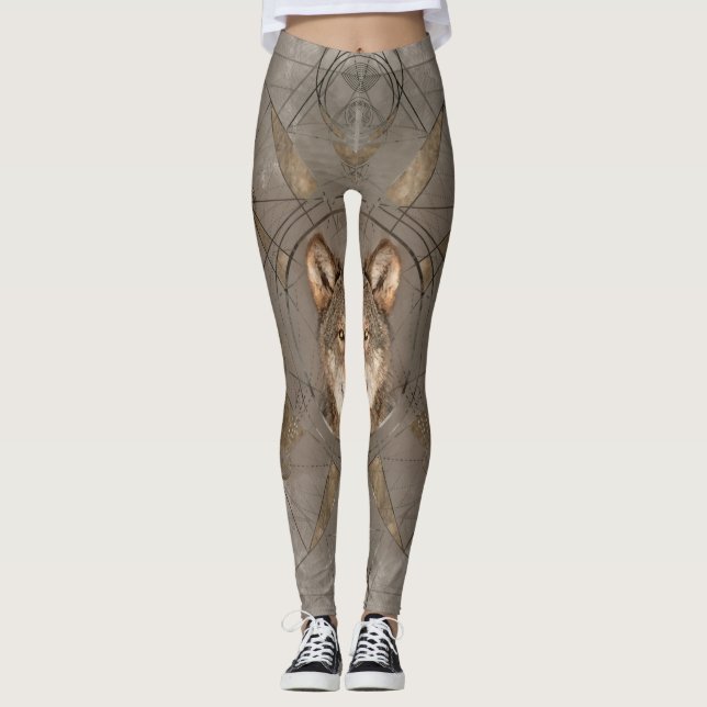 Legging Arte sagrado de Digitas da geometria do lobo (Frente)