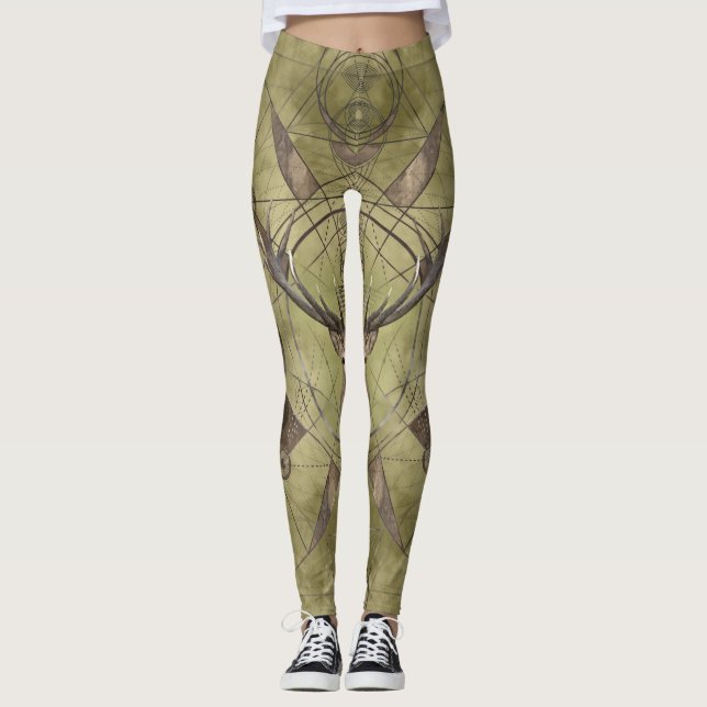 Legging Arte sagrado de Digitas da geometria dos cervos (Frente)