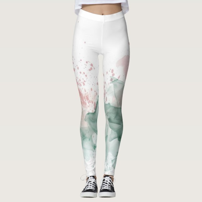 Legging Arte Splash Rosa Pastel e Verde Sage (Frente)
