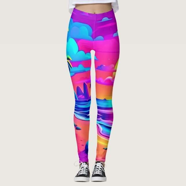 Legging Arte Sunset de Neon Beach tropical (Frente)