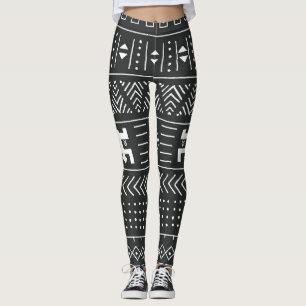Legging Arte Tribal Africana: Preto Geométrico e Branco