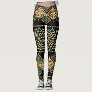 Legging Arte tribal, geometria étnica, padrão colorido.