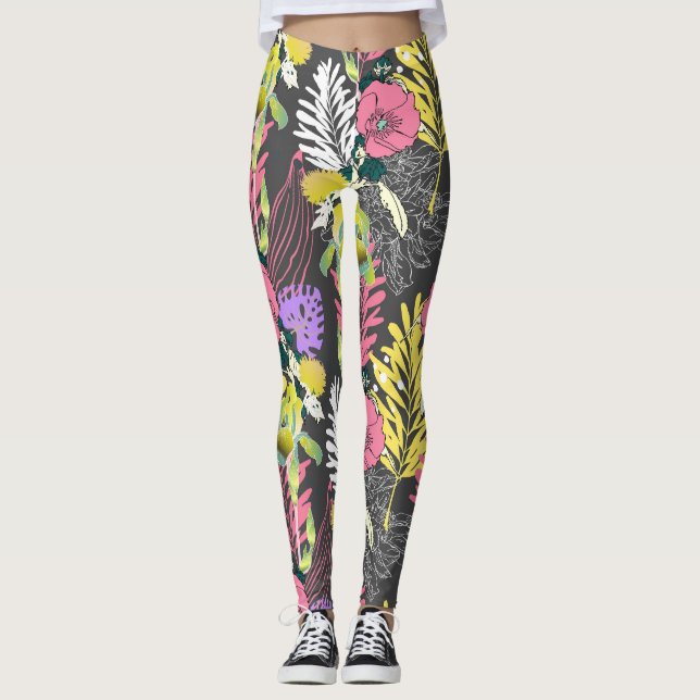 Legging Arte Tropical Flor: Padrão Original. (Frente)