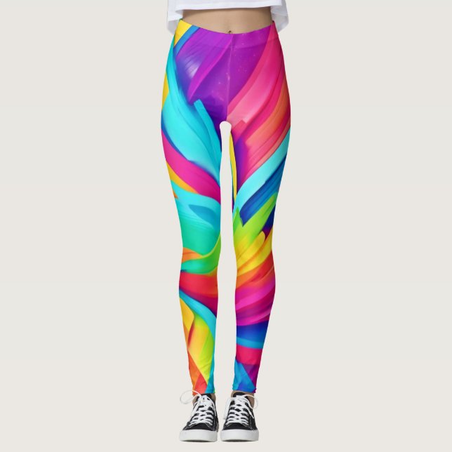 Legging Arte Vibrante de Formas Abstrato (Frente)