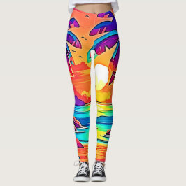 Legging Arte Vibrante do Pôr do Sol Tropical