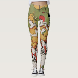 Legging Arte Vintage Art Nouveau, Bicicleta Tandem de Rola