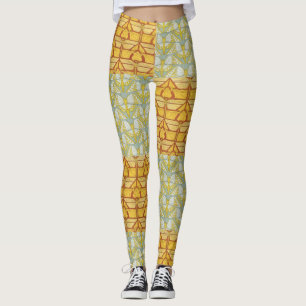 Legging Arte Vintage Art Nouveau Padrão de Grade da Nature