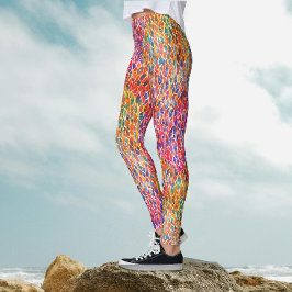Legging Artes Coloridas Frias Padrão de Pintura de Folhas