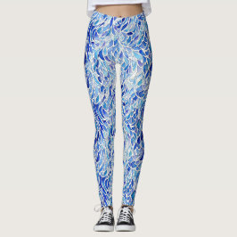 Legging Artes Legal Azul Abstrato Onda Pena Aquarela