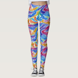Legging Artsy Abstrato Rainbow Watercolor Paint Patterno
