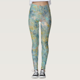 Legging Artsy Green Blue Dourada Abstrato