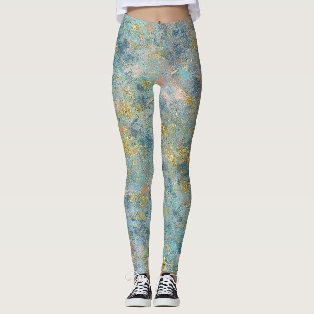 Legging Artsy Green Blue Dourada Abstrato (Frente)
