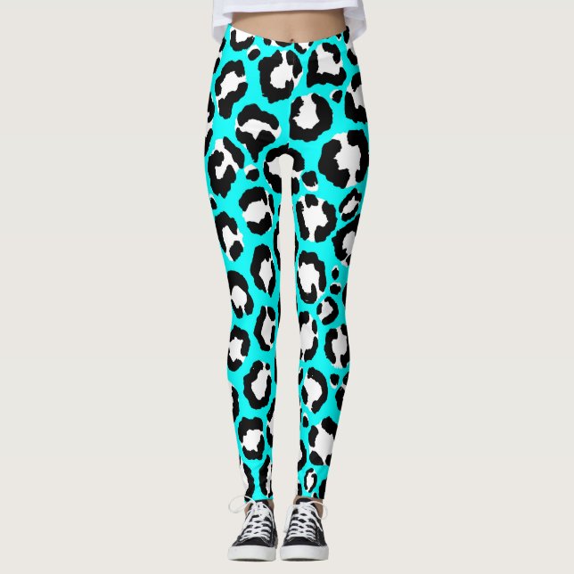 Legging Artsy Modern Cyan Blue Leopard Animal Print (Frente)