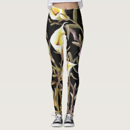 Legging Arum Lily Artística Floral Design A Preto