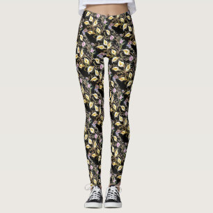 Legging Arum Lily Artística Floral Design A Preto