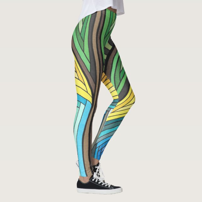 Legging Árvore Abstrata Pintada à Mão e Desenho Geométrico (Direita)