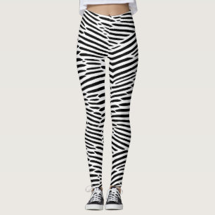 Legging Árvore das linhas Abstrato a preto e branco