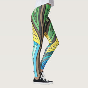 Legging Árvore de Abstrato pintada à mão e Design de geome