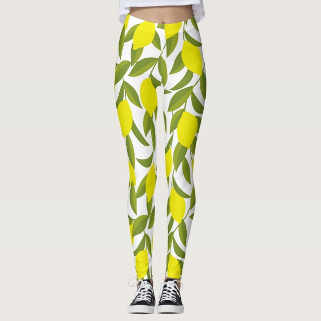 Legging Árvore de Limão: Padrão Amarelo de Citros Sem Cost (Frente)