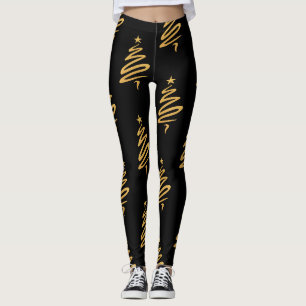 Legging Árvore de Natal, Árvore Moderna de Ouro Metálico