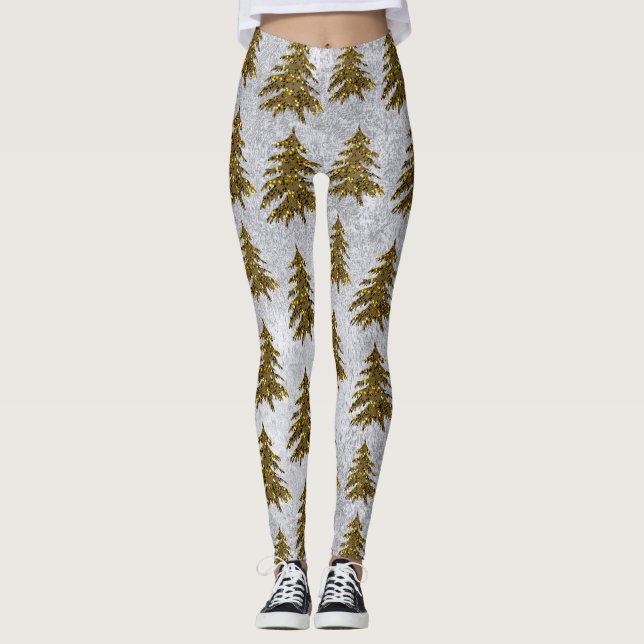 Legging Árvore de Natal cintilante em papel de abstrato (Frente)