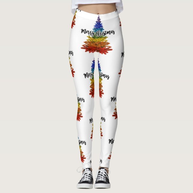 Legging árvore de natal do arco-íris (Frente)