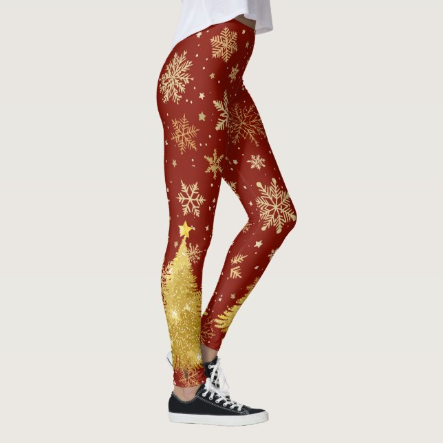 Legging Árvore de Natal Dourada e flocos de neve Dourados  (Direita)