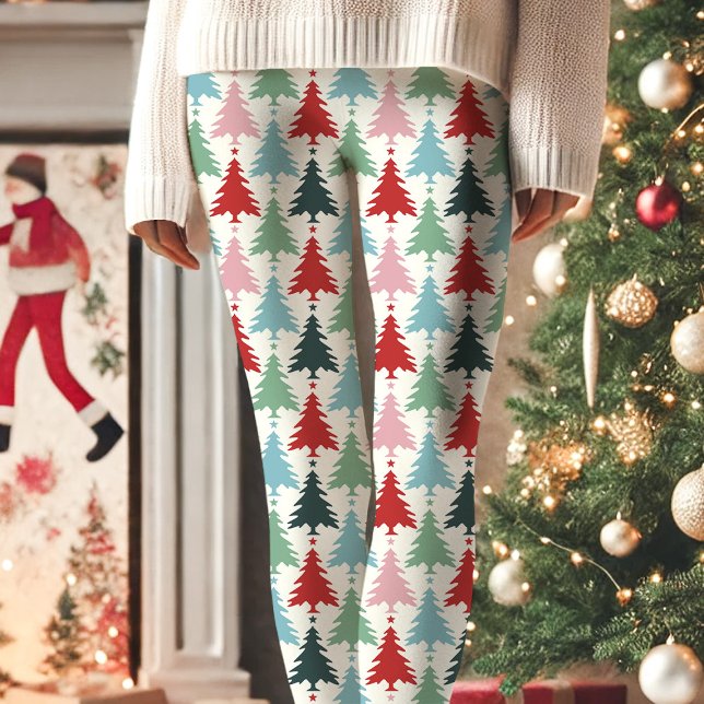 Legging Árvore de Natal Multicolorida Padrão de Feriado (Criador carregado)