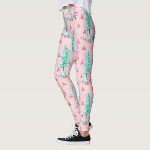 Legging Árvore de Natal Rosa Aqua Festiva
