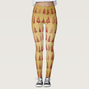 Legging Árvore de Natal vermelha moderna em Dourado